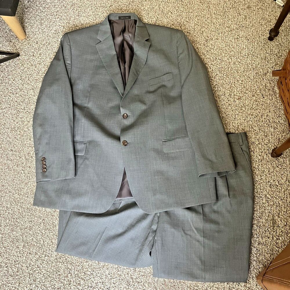 Lauren Ralph Lauren Mens 46 R Gray Pinstripe 100% Wool 2 Piece Suit 43x29 LRL
